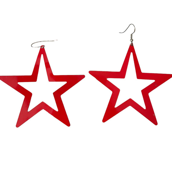 Vintage Red Plaid Star Statement Earrings - Picture 2 of 4